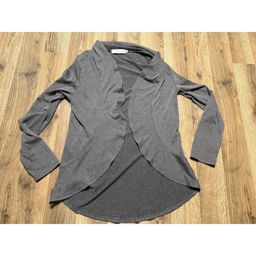 NENONA Cardigan Womens S Gray Adult Open Front Ruffled High Low Excellent